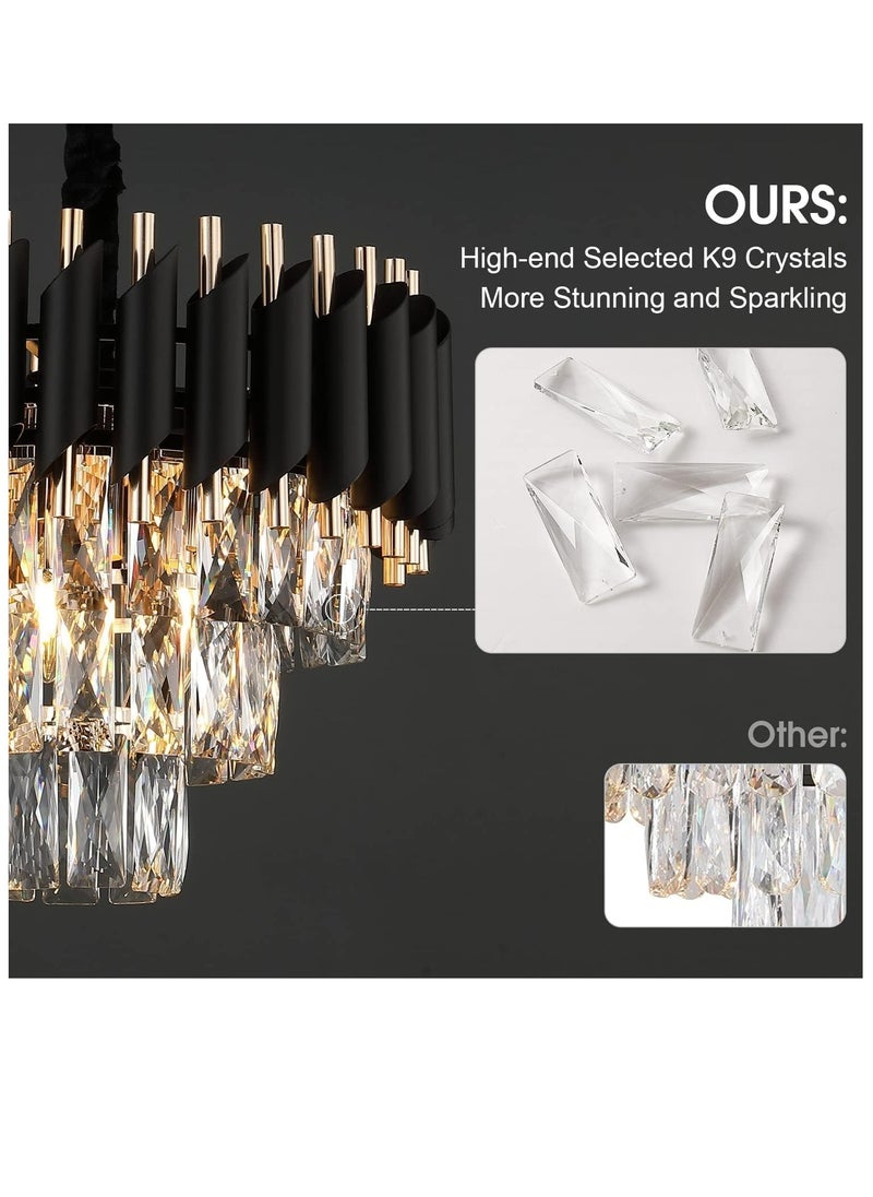 HUA QIANG WANG Modern Crystal Chandeliers 16" Black and Gold Chandelier Round Crystal Pendant Light for Dining Room Living Room Bedroom Foyer  - Image 5