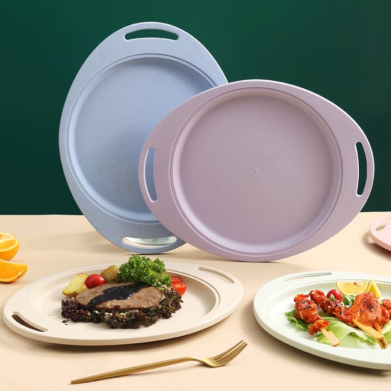 RoarCraft Wheat Straw Oval Serving Tray with Handle, Dinner Plates, 13.3 inches Reusable Set of 2, for Children & Adult Wheat Straw dinnerware Sets, No BPAs and No Chemical Dyes (2PCs, Purple) - Image 4
