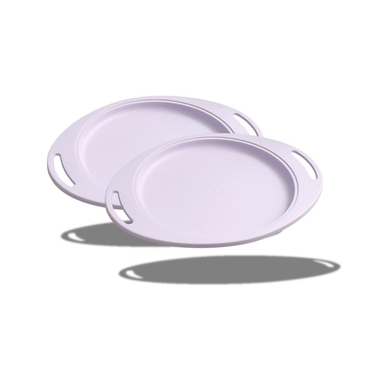 RoarCraft Wheat Straw Oval Serving Tray with Handle, Dinner Plates, 13.3 inches Reusable Set of 2, for Children & Adult Wheat Straw dinnerware Sets, No BPAs and No Chemical Dyes (2PCs, Purple) - Image 1