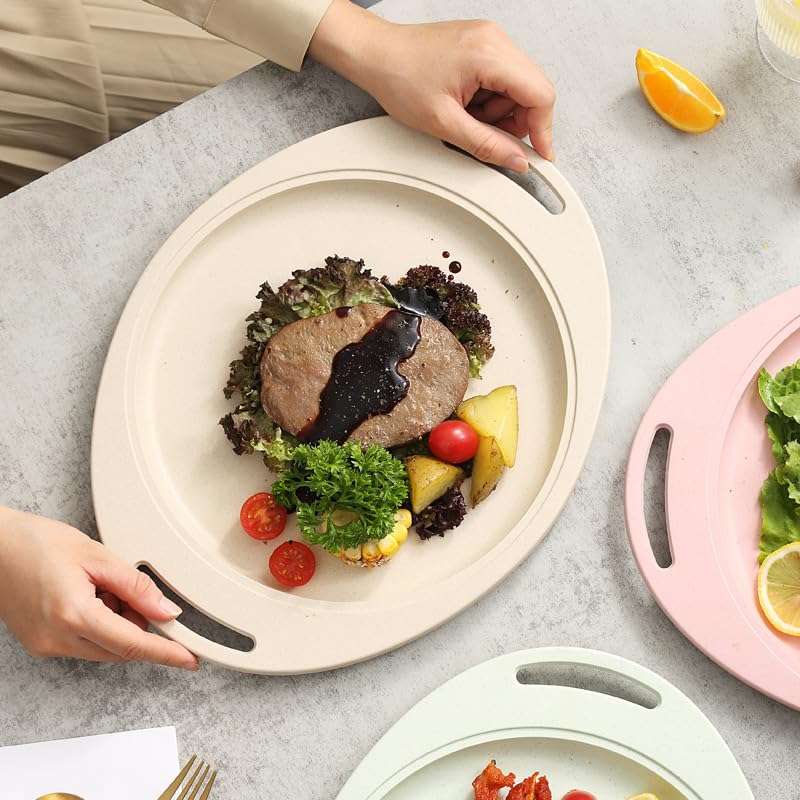 RoarCraft Wheat Straw Oval Serving Tray with Handle, Dinner Plates, 13.3 inches Reusable Set of 2, for Children & Adult Wheat Straw dinnerware Sets, No BPAs and No Chemical Dyes (2PCs, Purple) - Image 3