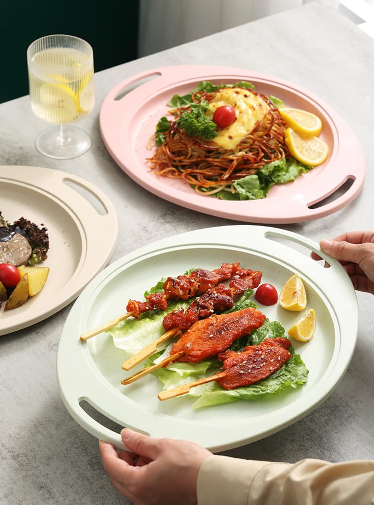 RoarCraft Wheat Straw Oval Serving Tray with Handle, Dinner Plates, 13.3 inches Reusable Set of 2, for Children & Adult Wheat Straw dinnerware Sets, No BPAs and No Chemical Dyes (2PCs, Purple) - Image 5