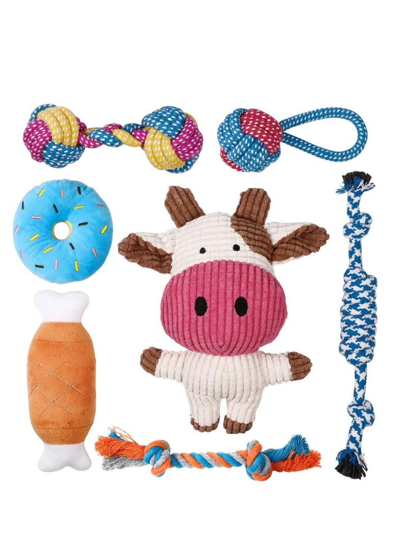 7 حزمة ألعاب الكلاب الصغيرة ، ألعاب أسنان الجرو ، ألعاب مضغ الحبال الدائمة ، ألعاب الكلاب اللطيفة العجل ، غير سامة وآمنة - Image 1