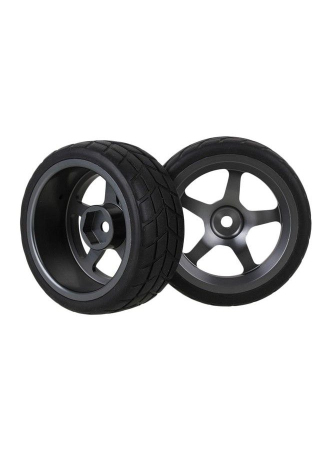 Mxfans Grey 5 Spoke Aluminium Alloy Wheel Rims & Black Square Pattern Rubber Tyres Tires For Rc 1:10 On Road Racing Car Set Of 4  - Image 3