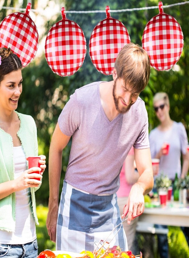 Threan 50 Pieces 18 Inches Checkerboard Balloons Aluminum Foil Balloons Party Decorations for Summer Picnic BBQ Party Decor Birthday Holiday Racing Themed Supplies(Red, White) - Image 5