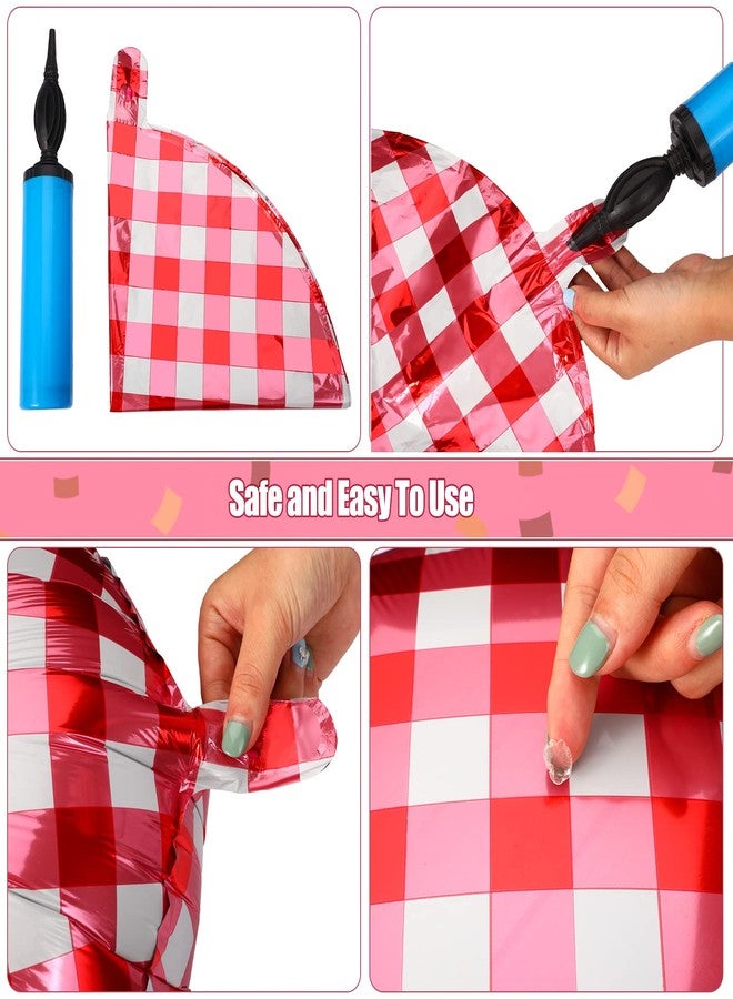 Threan 50 Pieces 18 Inches Checkerboard Balloons Aluminum Foil Balloons Party Decorations for Summer Picnic BBQ Party Decor Birthday Holiday Racing Themed Supplies(Red, White) - Image 4