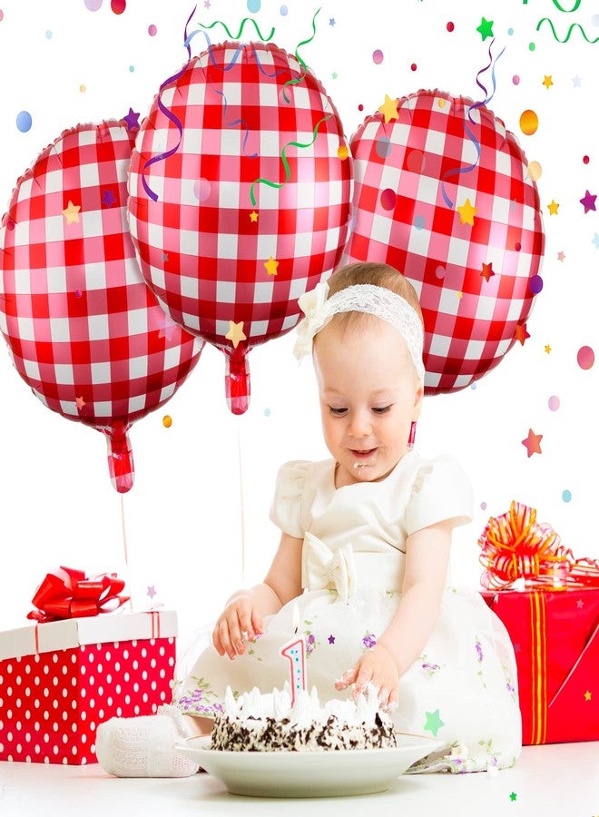 Threan 50 Pieces 18 Inches Checkerboard Balloons Aluminum Foil Balloons Party Decorations for Summer Picnic BBQ Party Decor Birthday Holiday Racing Themed Supplies(Red, White) - Image 3