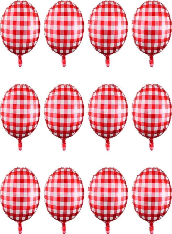 Threan 50 Pieces 18 Inches Checkerboard Balloons Aluminum Foil Balloons Party Decorations for Summer Picnic BBQ Party Decor Birthday Holiday Racing Themed Supplies(Red, White) - Image 1
