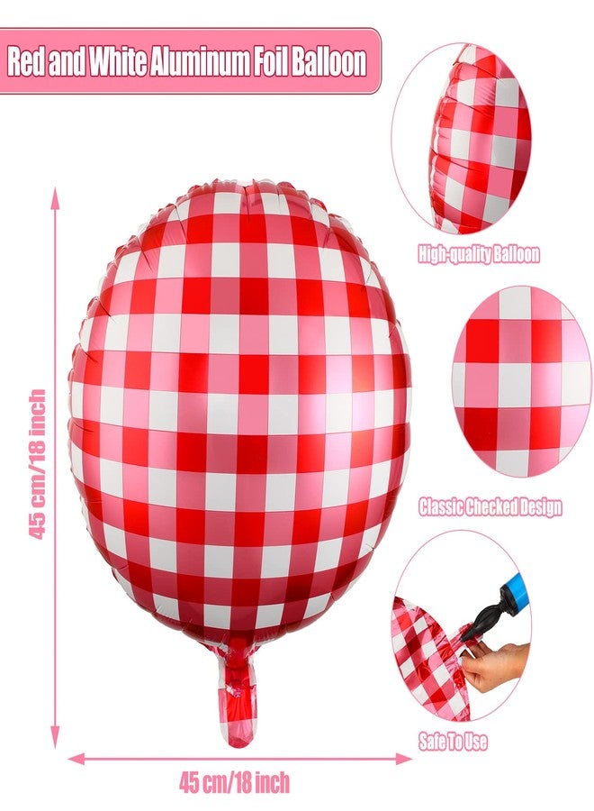 Threan 50 Pieces 18 Inches Checkerboard Balloons Aluminum Foil Balloons Party Decorations for Summer Picnic BBQ Party Decor Birthday Holiday Racing Themed Supplies(Red, White) - Image 2