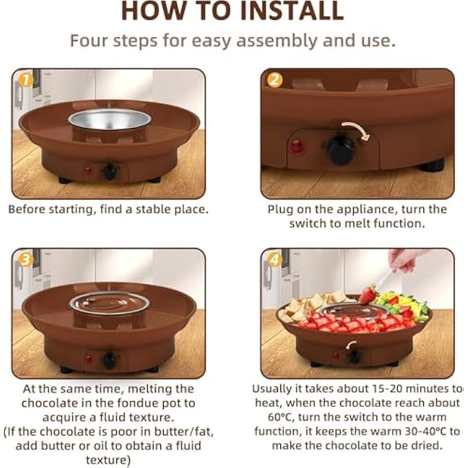 ريحني مجموعة أواني الفوندو الكهربائية Qxrsop مجموعة فوندو شوكولاتة أفكار هدايا تدفئة المنزل صانع فوندو كهربائي مع شوكتين صواني تقديم قابلة للفصل لتدفئة صلصة جبن الكراميل ليلة موعد - Image 5