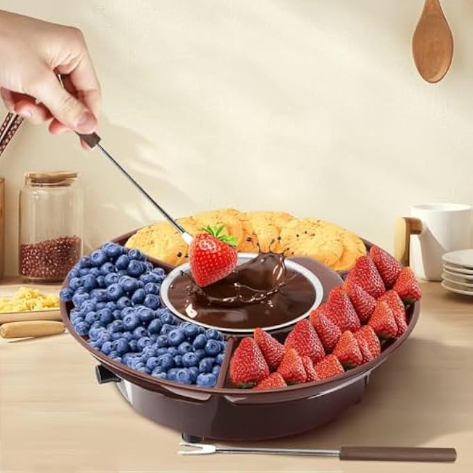 ريحني مجموعة أواني الفوندو الكهربائية Qxrsop مجموعة فوندو شوكولاتة أفكار هدايا تدفئة المنزل صانع فوندو كهربائي مع شوكتين صواني تقديم قابلة للفصل لتدفئة صلصة جبن الكراميل ليلة موعد - Image 1