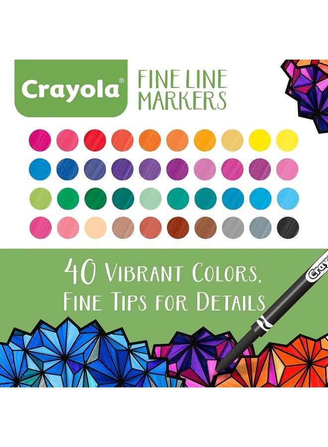 Crayola Fine Line Markers, Assorted Colors, Adult Coloring, 40 Count, Stocking Stuffer, Gift - Image 1
