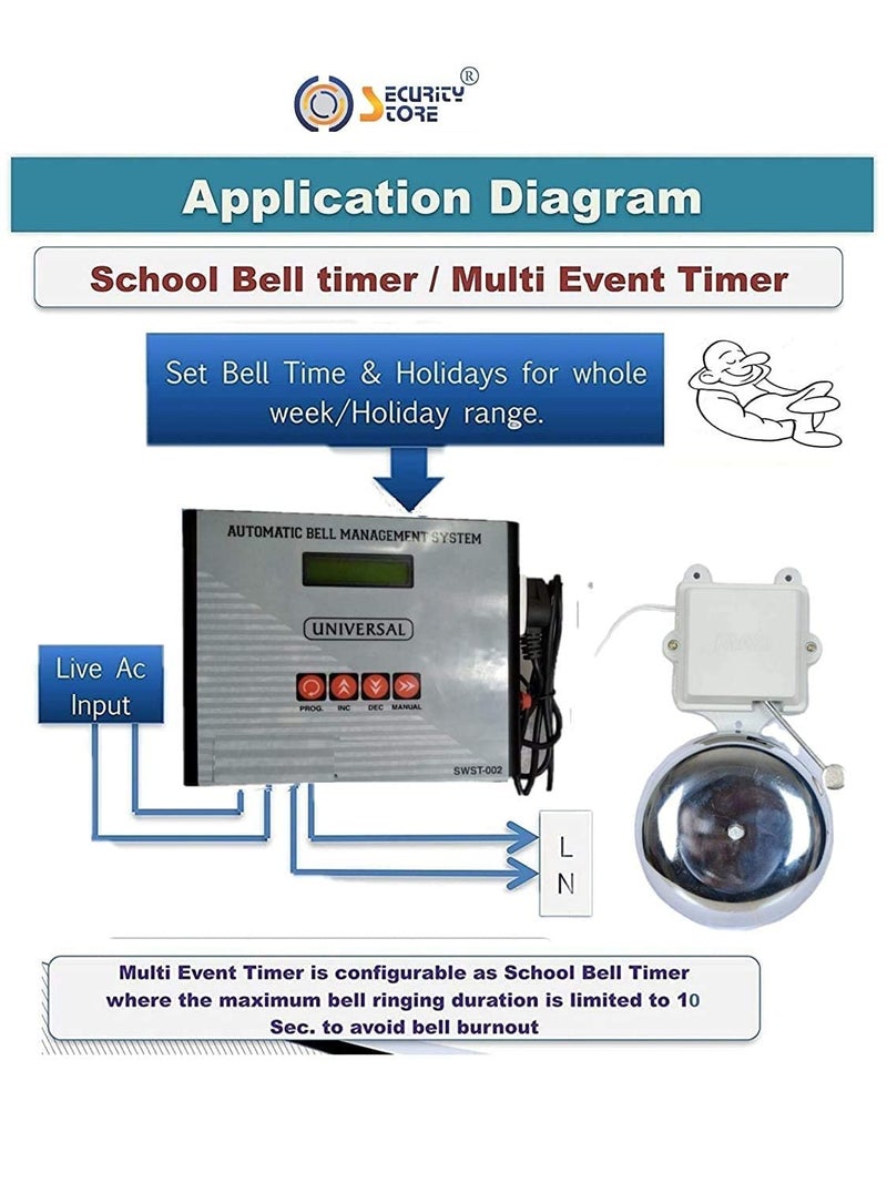 Security Store Store Electronic Bell Management System - Multipurpose Timer with 9 Inch Gong Bell for Schools, Offices, Factories,Godown !! 1 Year Offsite Warranty !! - Image 3