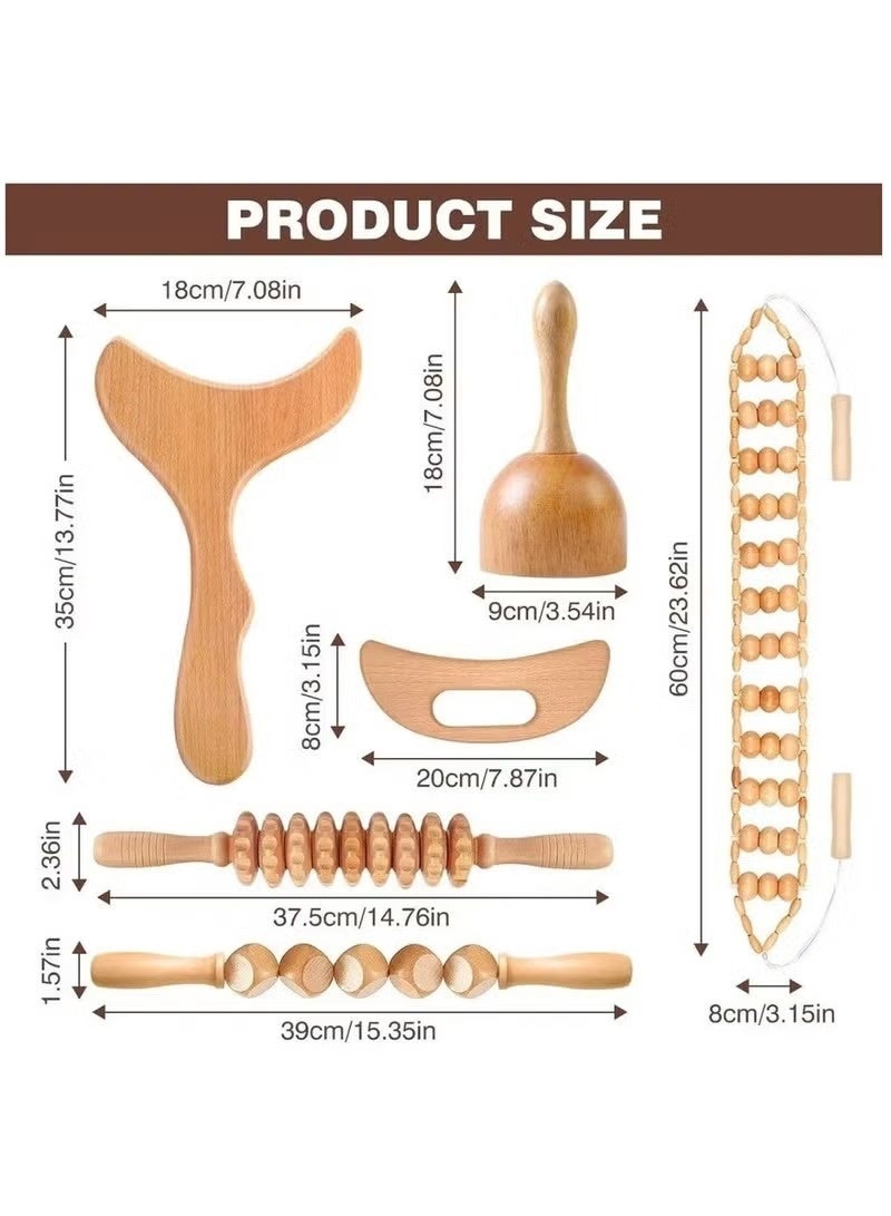 6 in 1 Wood Therapy Massage Tools Massager Wooden Massager for Body Shaping Massage Tool Set Wood Therapy Tools for Relieving Muscle Pain Body Sculpting Tools Gua Sha - Image 2