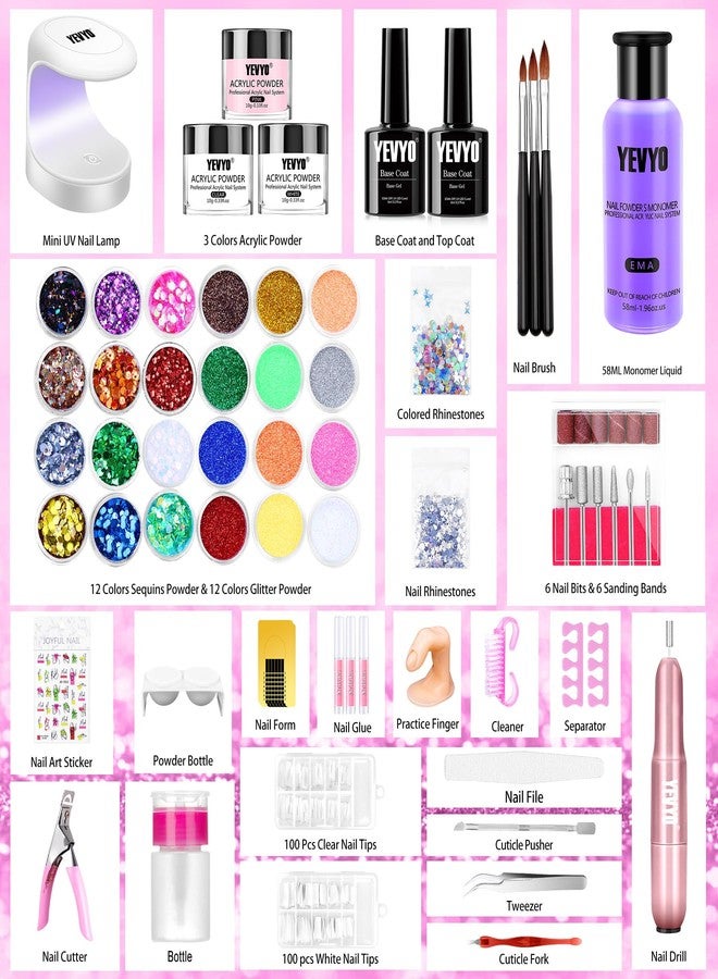 YEVYO Acrylic Nail Kit with Drill, Acrylic Nail Kit for Beginners with Everything UV Light Nail Art Tools Gift Set for Home Salon - Image 2