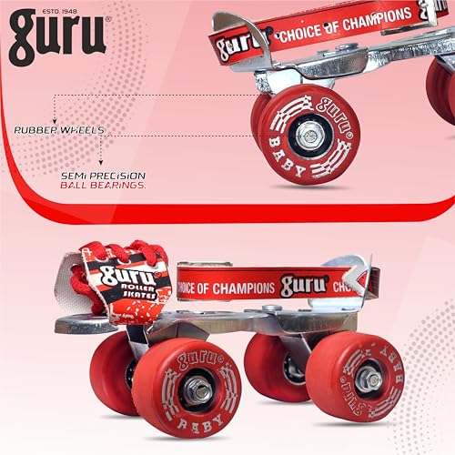 GURU Kids Adjustable Quad Roller Skates - Size 4 UK (Red) - Image 4