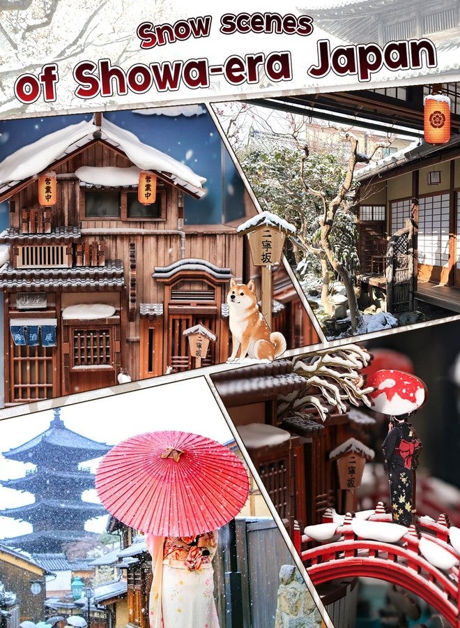 Cutefun DIY Book Nook Kit Kyoto Snow Whisper - Japanese Snow Scene 3D Wooden Puzzle Miniature Dollhouse Kit with LED Light, Bookshelf Insert Decor, Creative Gift for Adults, Teens & Book Lovers - Image 5