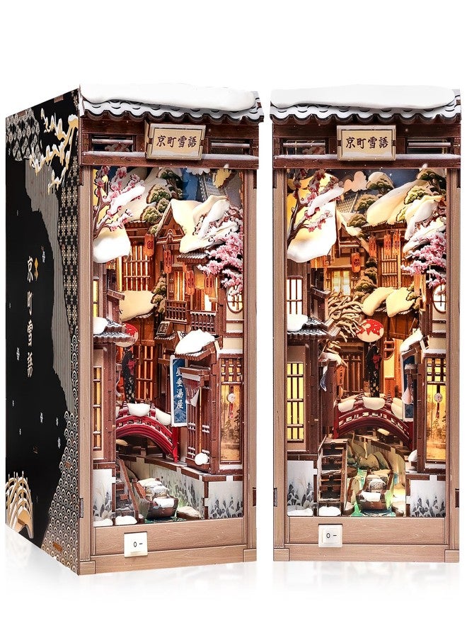 Cutefun DIY Book Nook Kit Kyoto Snow Whisper - Japanese Snow Scene 3D Wooden Puzzle Miniature Dollhouse Kit with LED Light, Bookshelf Insert Decor, Creative Gift for Adults, Teens & Book Lovers - Image 1