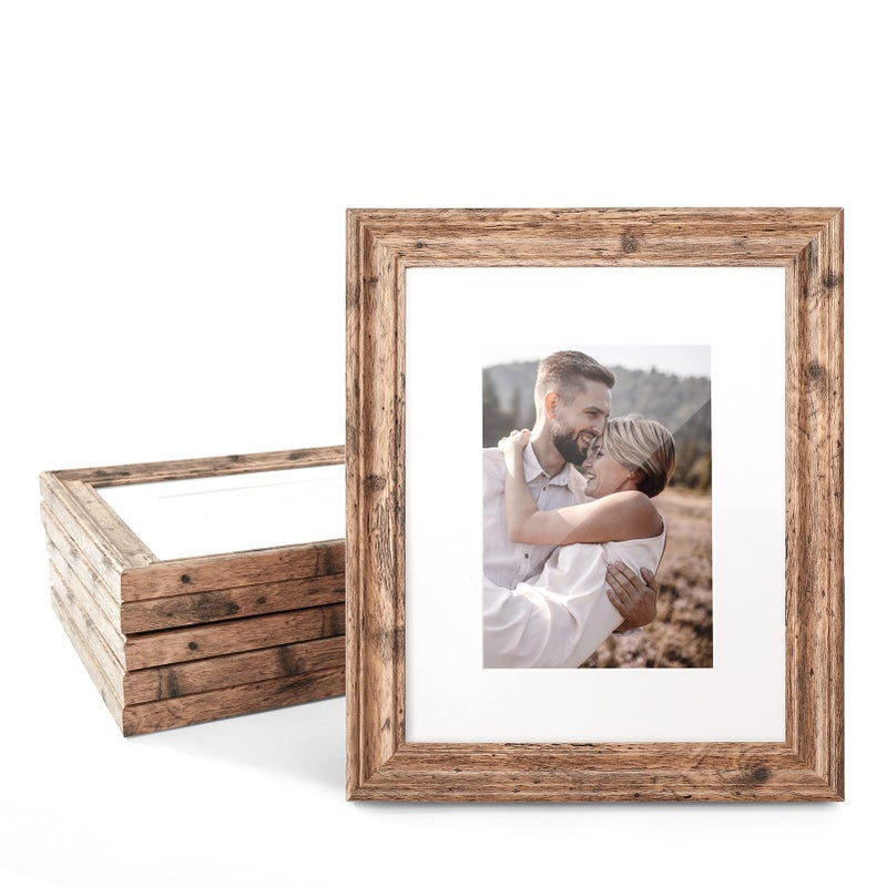 TWING 8x10 Picture Frame Set of 6 Vintage Walnut Photo Frames Display Pictures 5x7 with Mat or 8X10 Without Mat Tabletop Display and Wall Mounting Home Decorative Photo Frames PreInstalled Walnut