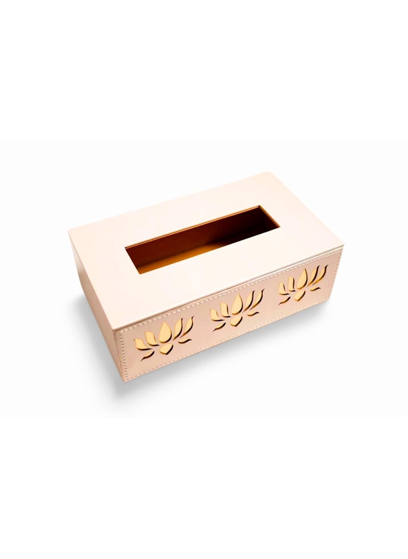 NEW PINCH NEWPINCH Tissue Box Holder with 100 Pulls Cotton Rags Tissue Handcrafted Fine Leather Like Finish for Gifting Office Desks Cars Home Dcor Durable Water Resistant Lotus Cream  - Image 1
