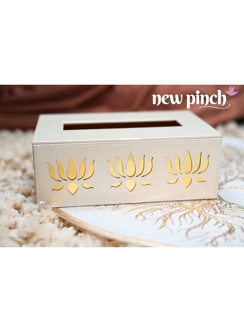 NEW PINCH NEWPINCH Tissue Box Holder with 100 Pulls Cotton Rags Tissue Handcrafted Fine Leather Like Finish for Gifting Office Desks Cars Home Dcor Durable Water Resistant Lotus Cream  - Image 3