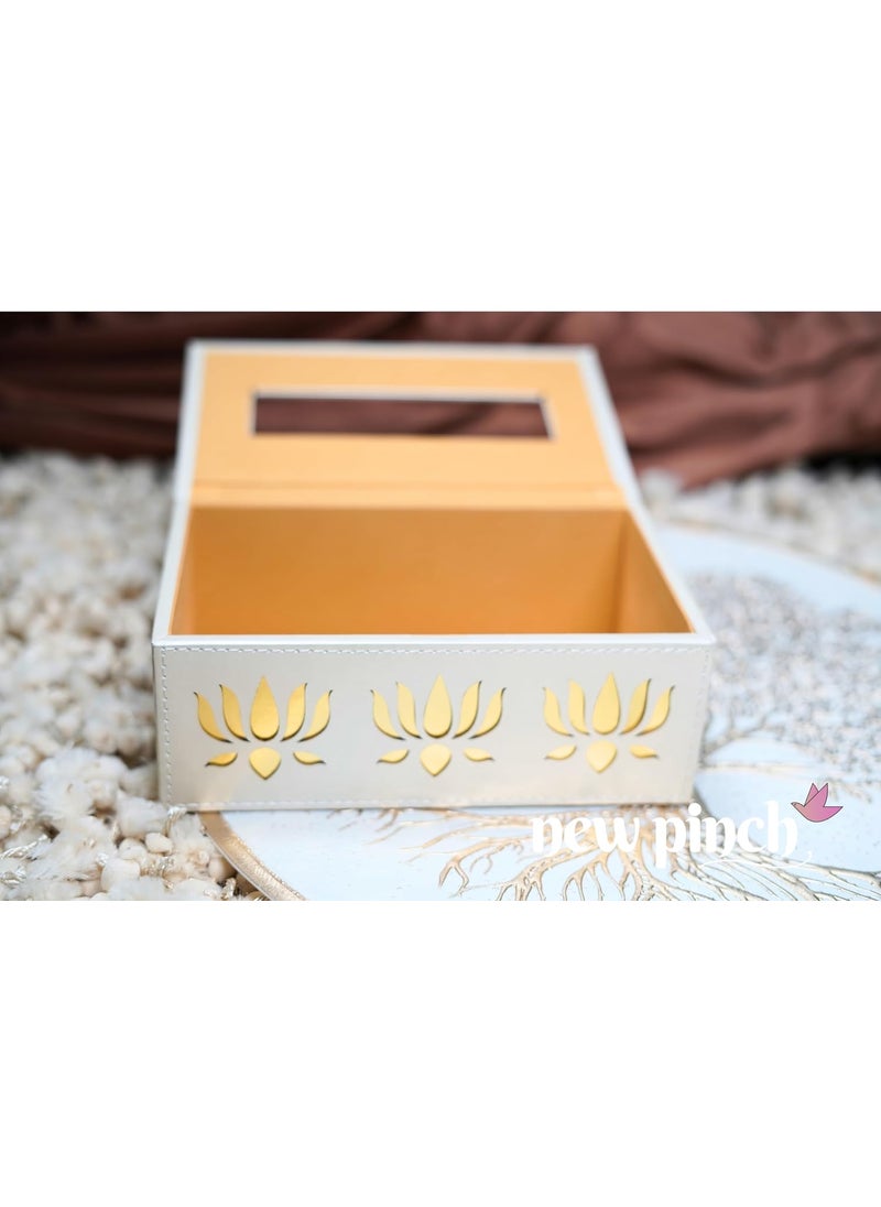 NEW PINCH NEWPINCH Tissue Box Holder with 100 Pulls Cotton Rags Tissue Handcrafted Fine Leather Like Finish for Gifting Office Desks Cars Home Dcor Durable Water Resistant Lotus Cream  - Image 2