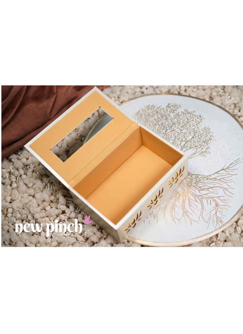 NEW PINCH NEWPINCH Tissue Box Holder with 100 Pulls Cotton Rags Tissue Handcrafted Fine Leather Like Finish for Gifting Office Desks Cars Home Dcor Durable Water Resistant Lotus Cream  - Image 5