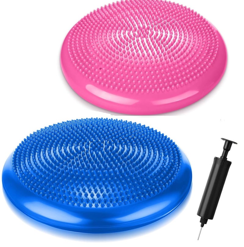 Darkness 2 Pcs Inflated Wobble Cushion Exercise Wiggle Seat for Sensory Kids Flexible Seating Wobble Board Balance Disc Sensory Wiggle Seat Pad for Office Chair with Air Pump (Multicolour) - Image 1
