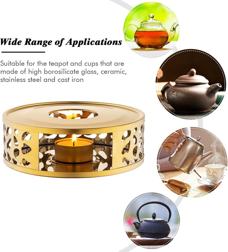 Simtive Teapot Warmer, Brushed Stainless Steel Tea Warmer with Tealight Holder, Gold - Image 3