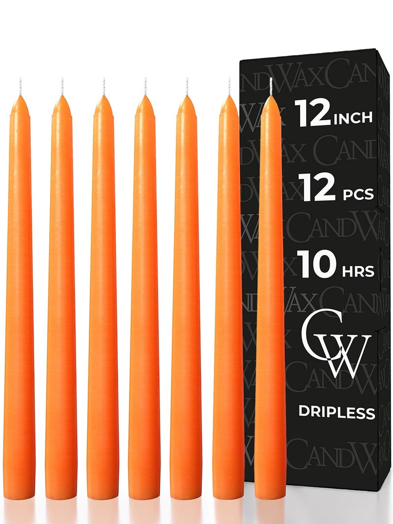 CANDWAX 12 inch Orange Taper Candles Set of 12 Slow Burning Tapered Candle Sticks Ideal for Halloween Decorations Dinner Table Centerpiece or Thanksgiving Dcor Orange Candles