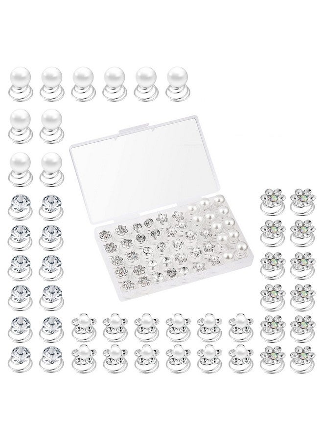 QIUTIMIY (48 Pcs4 Styles) Pearlrhinestone Crystal Twisters Spiral Set Hair Pin Silver Coil For Wedding Bridal Prom Party And Special Occasion With Clear Container - Image 1