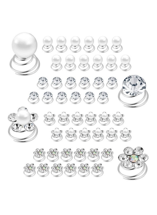 QIUTIMIY (48 Pcs4 Styles) Pearlrhinestone Crystal Twisters Spiral Set Hair Pin Silver Coil For Wedding Bridal Prom Party And Special Occasion With Clear Container - Image 2