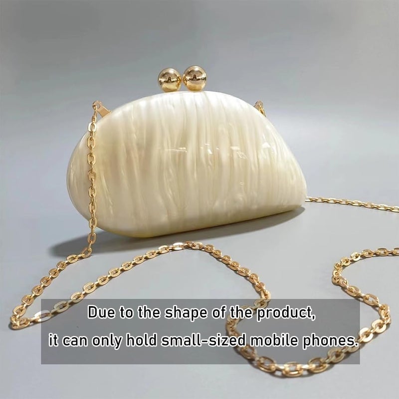 CUXVA Acrylic Shell Shaped Bag Luxury Marble Clutch Evening Purses for Women Glitter Handbag for Wedding Cocktail Party Prom - Image 3
