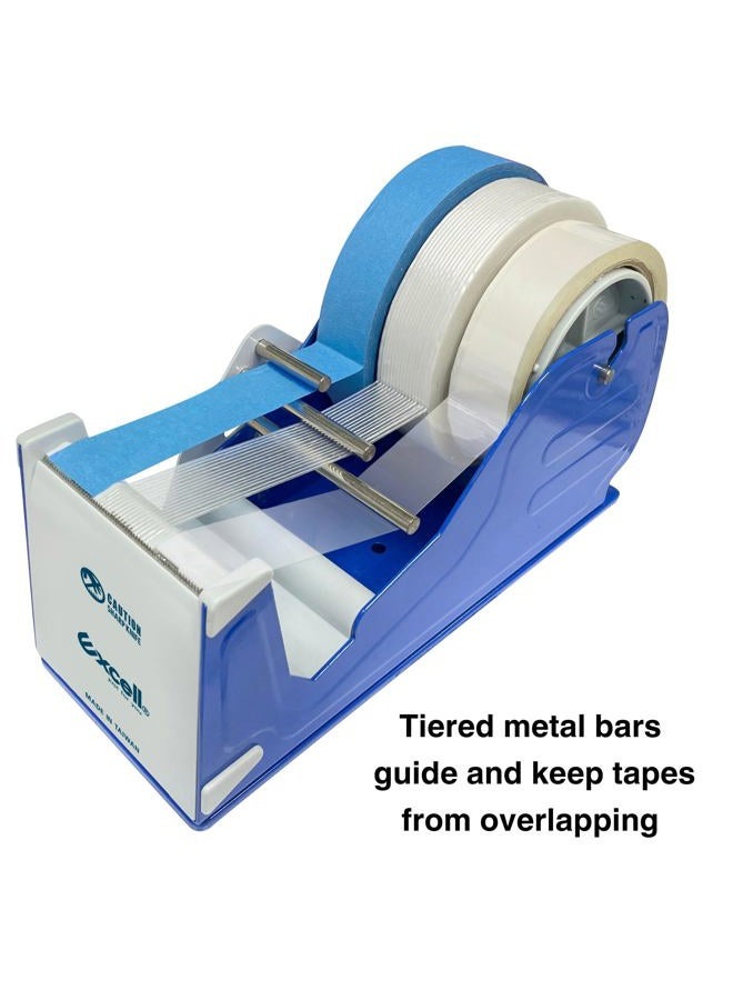 ICO Excell Deluxe Triple Extra Wide Metal Multi-Roll Desktop Tape Dispenser with Tiered Metal Separator Bars, EX-3372, 3 inch Wide, 3 inch Core - Image 3