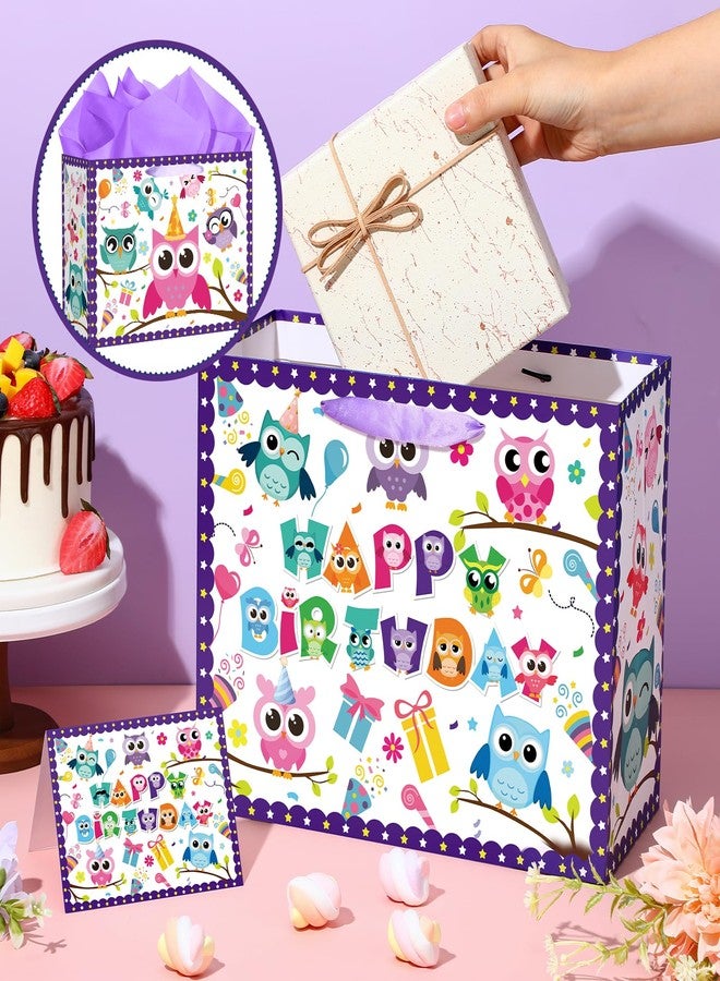 LUUFILx Owl Birthday Gift Bag for Kids Women Happy Birthday Party Favor Bags with Wrapping Paper Card for Baby Shower Party Decorations Party Supplies - Image 4