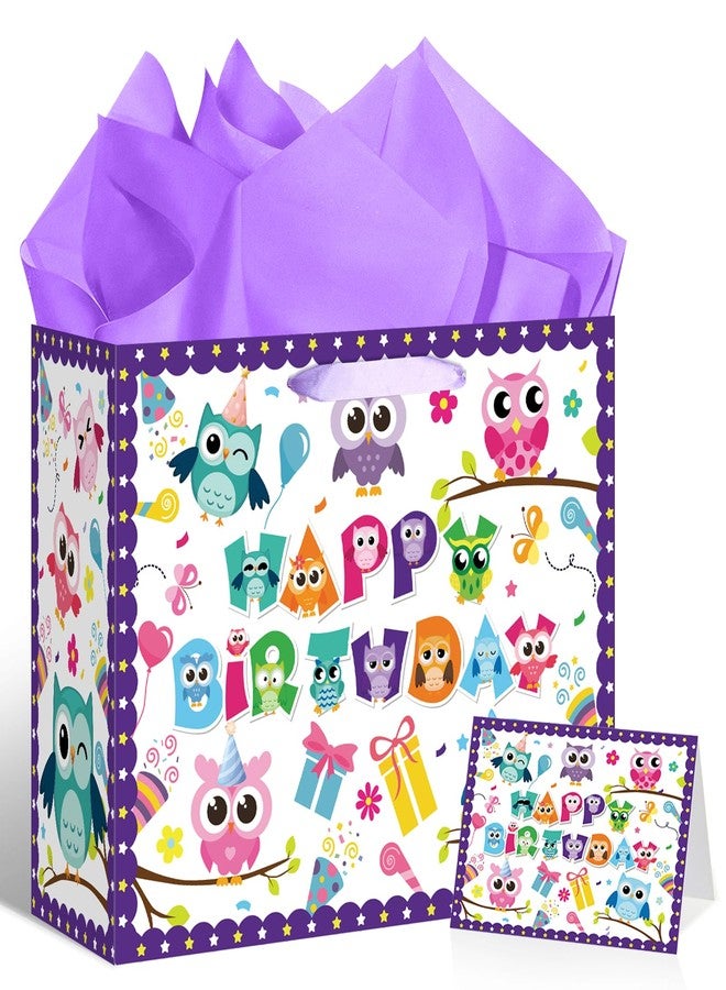 LUUFILx Owl Birthday Gift Bag for Kids Women Happy Birthday Party Favor Bags with Wrapping Paper Card for Baby Shower Party Decorations Party Supplies - Image 1