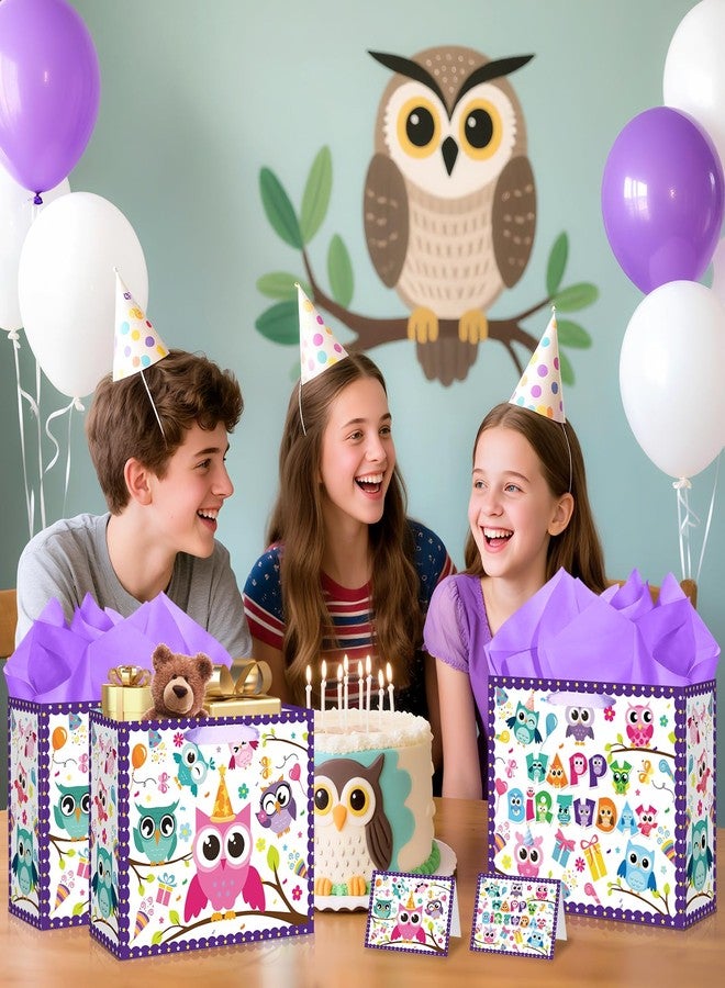 LUUFILx Owl Birthday Gift Bag for Kids Women Happy Birthday Party Favor Bags with Wrapping Paper Card for Baby Shower Party Decorations Party Supplies - Image 2
