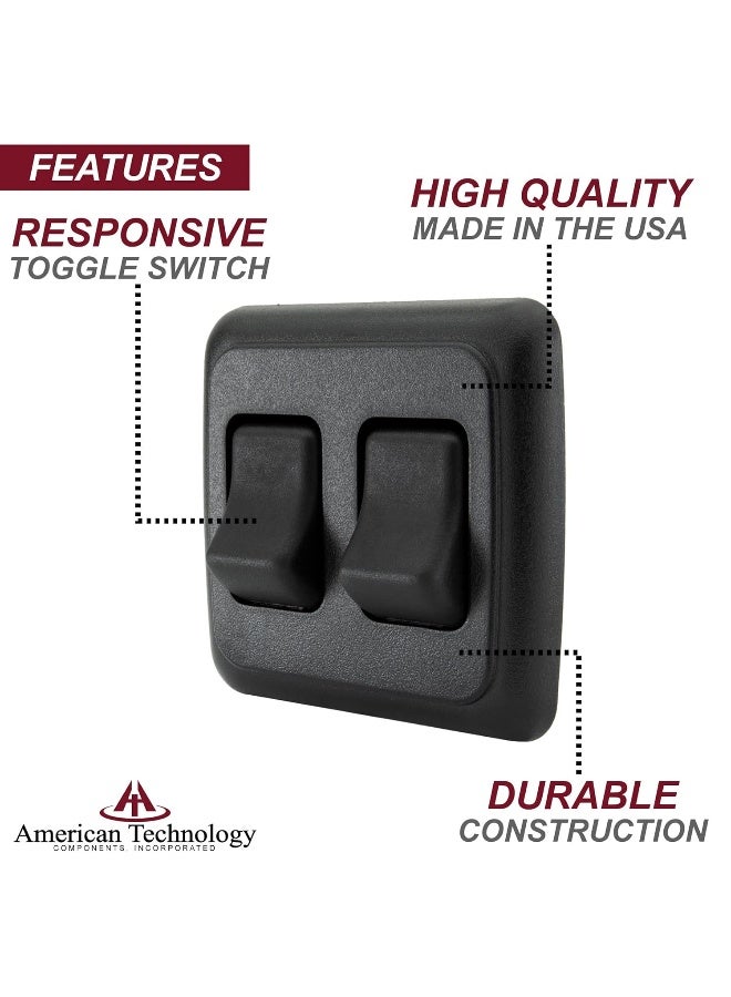 American Technology Components Double SPST On-Off Switch with Bezel, 12-Volt, for RV, Trailer, Camper (Black) - Image 3
