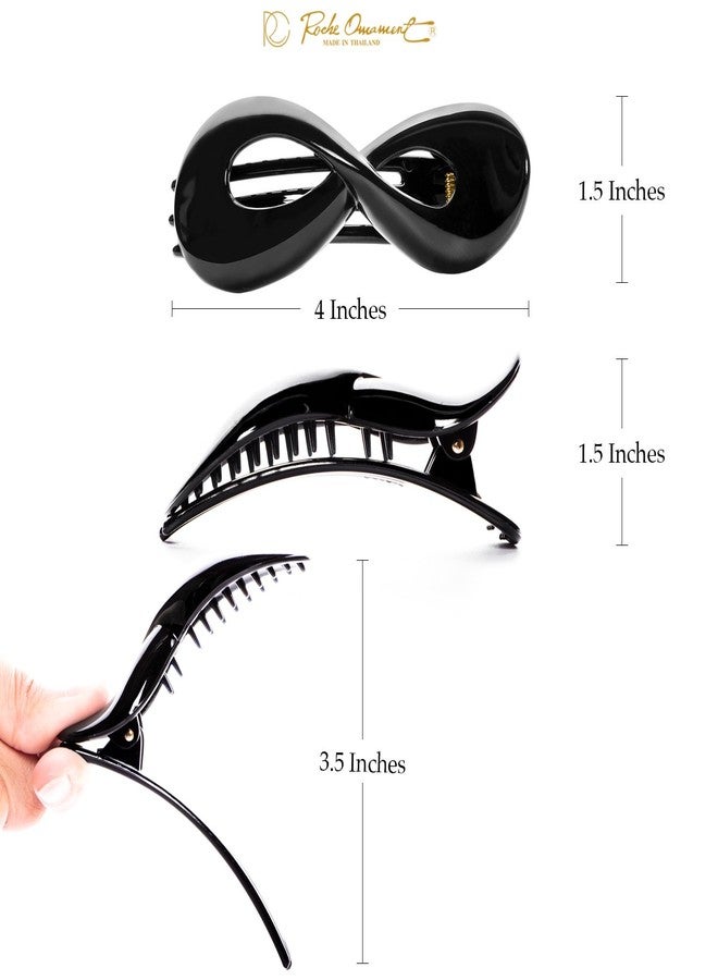 RC ROCHE ORNAMENT 6 Pcs Womens Infinity Side Slide In Jaw Claw Clamp Plastic Barrettes Accessories Girls Ladies Strong Hold No Slip Grip Clips, Medium Black - Image 4