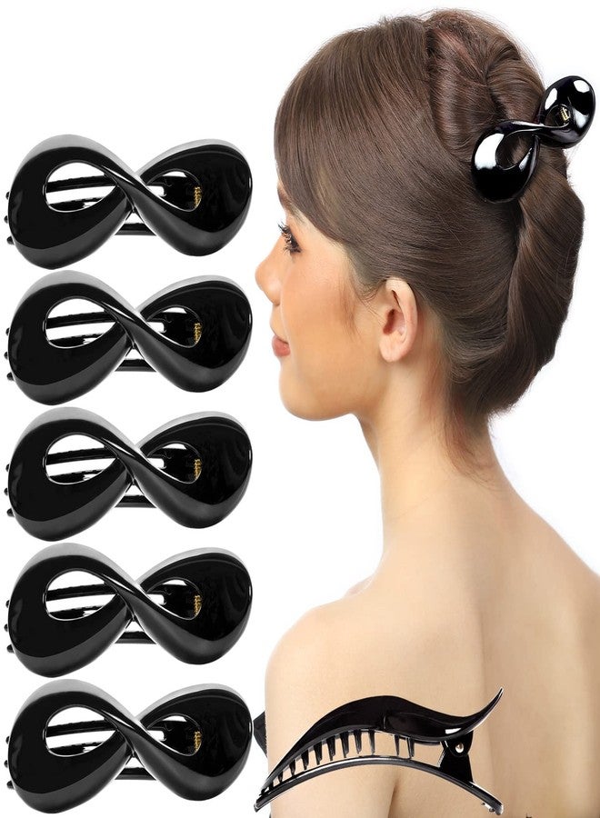 RC ROCHE ORNAMENT 6 Pcs Womens Infinity Side Slide In Jaw Claw Clamp Plastic Barrettes Accessories Girls Ladies Strong Hold No Slip Grip Clips, Medium Black - Image 1