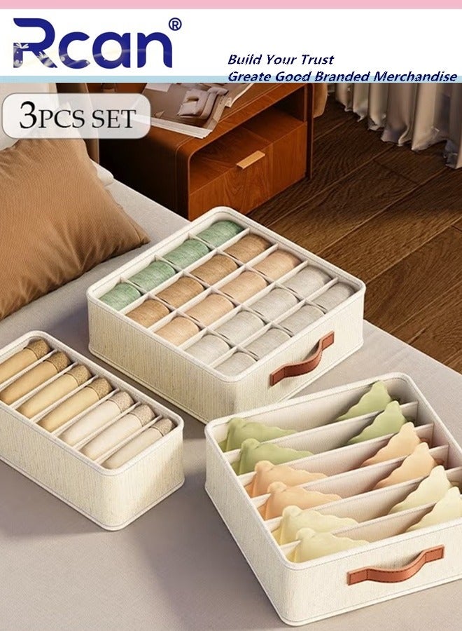Rcan 3pcs Wardrobe Clothes Organizer Sock Underwear Drawer Organizer Dividers Cell Foldable Linen Dresser Closet Organizers and Storage Bins for Clothing Baby Clothes Bra Panty Scarf Ties Scarves  - Image 1