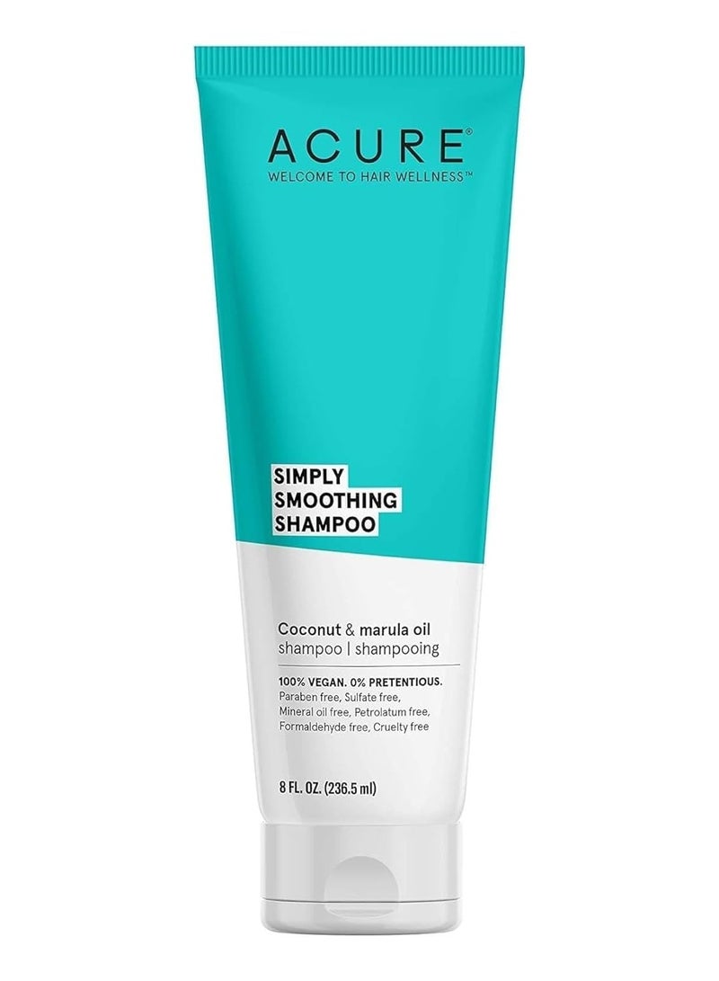 Acure Simply Smoothing Shampoo with Water, Coconut & Marula Oil, 100% Vegan, Hair Care, Smoothes & Reduces Frizz, White/Blue, 8 fl oz - Image 1