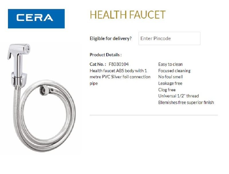 CERA Cera Health Faucet with PVC Hose Pipe & Wall Hook | 1 metre Clog Free Pipe | Easy Installation | Wall Mount | Focused Cleaning| F8030104 - Image 2