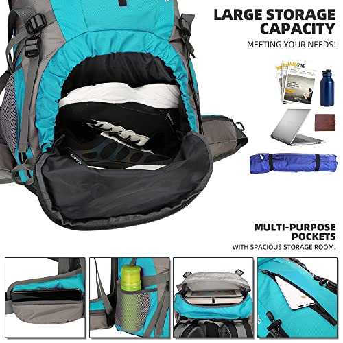 King'sGuard 70L Hiking Backpack Large Lightweight Waterproof Camping Backpack Travel Backpacking Backpack Daypack with Rain Cover -Frameless (Lake Blue) - Image 4