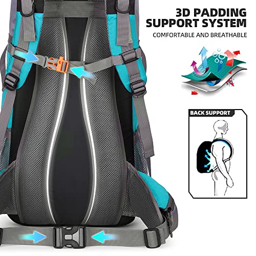 King'sGuard 70L Hiking Backpack Large Lightweight Waterproof Camping Backpack Travel Backpacking Backpack Daypack with Rain Cover -Frameless (Lake Blue) - Image 5