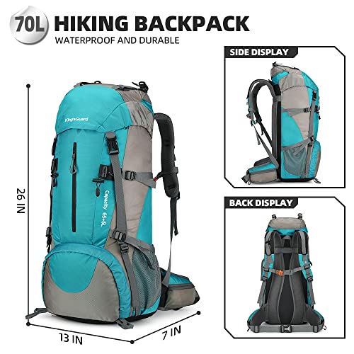 King'sGuard 70L Hiking Backpack Large Lightweight Waterproof Camping Backpack Travel Backpacking Backpack Daypack with Rain Cover -Frameless (Lake Blue) - Image 2
