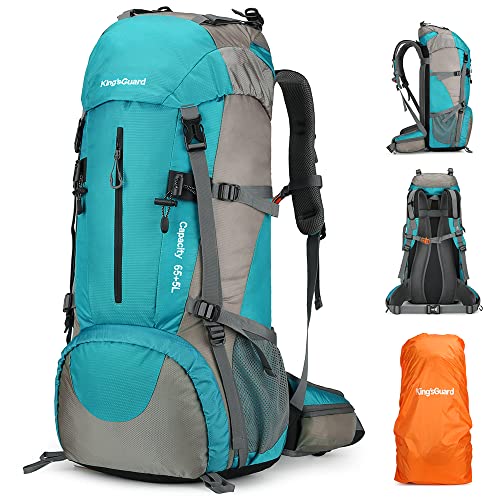 King'sGuard 70L Hiking Backpack Large Lightweight Waterproof Camping Backpack Travel Backpacking Backpack Daypack with Rain Cover -Frameless (Lake Blue) - Image 1