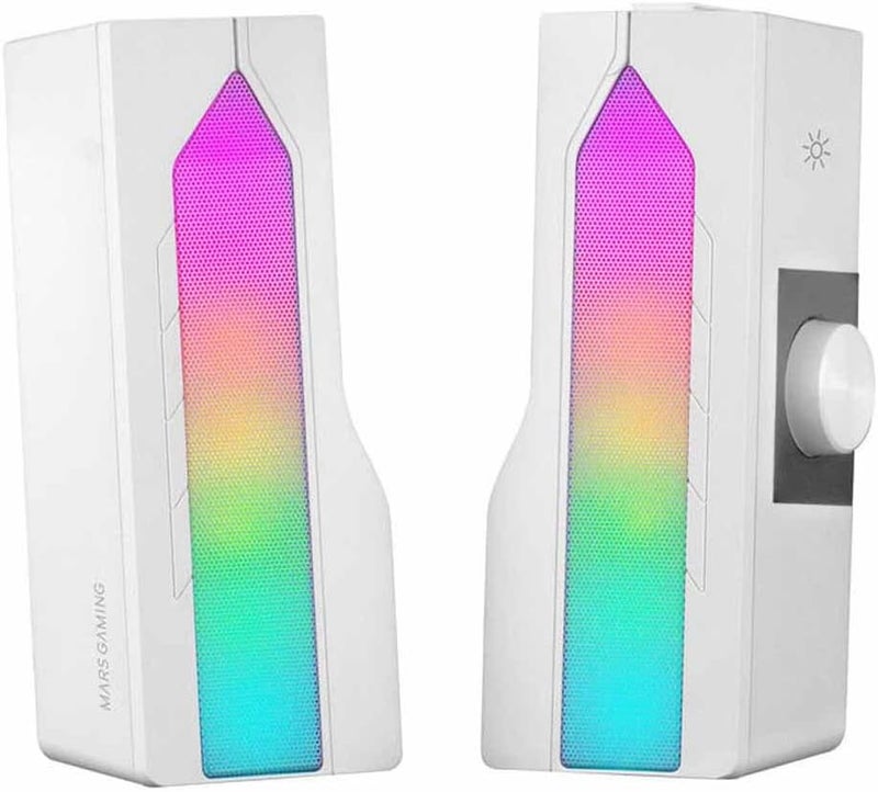 مارس_جيمنج مارس جيمنج MSDUOW، شريط صوت + مكبرات صوت ألعاب 2.0، RGB Mesh، بلوتوث 5.0 ومقبس، صوت DSP 15 واط، أبيض - Image 1