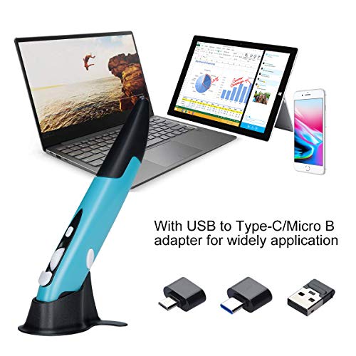 lychee Wireless Optical Pocket Pen Mouse, 2.4GHZ USB Wireless Optical Pen Mouse 800/1200/1600 DPI Adjustable Handwriting Mini Mice for PC Laptop Notebook Computer Mac (Blue) - Image 2