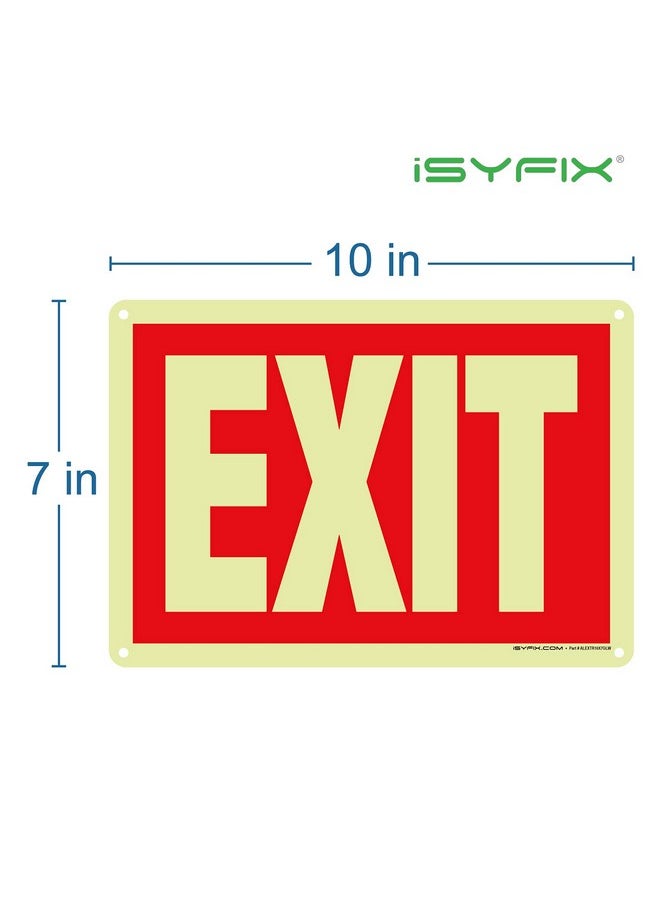 إزيفيكس لافتة خروج مضيئة في الظلام من iSYFIX مصنوعة من الألومنيوم - عبوة واحدة مقاس 10 × 7 بوصات - مضيئة ضوئيًا، مغلفة لمقاومة الأشعة فوق البنفسجية والطقس والبهتان، للاستخدام الداخلي والخارجي للأعمال والمدرسة والمكتب والمستودعات  - Image 2