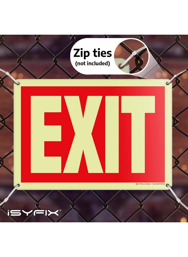 إزيفيكس لافتة خروج مضيئة في الظلام من iSYFIX مصنوعة من الألومنيوم - عبوة واحدة مقاس 10 × 7 بوصات - مضيئة ضوئيًا، مغلفة لمقاومة الأشعة فوق البنفسجية والطقس والبهتان، للاستخدام الداخلي والخارجي للأعمال والمدرسة والمكتب والمستودعات  - Image 4